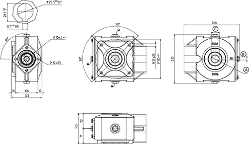 Dimensions Réducteur de vitesse hydraulique - Type 5705