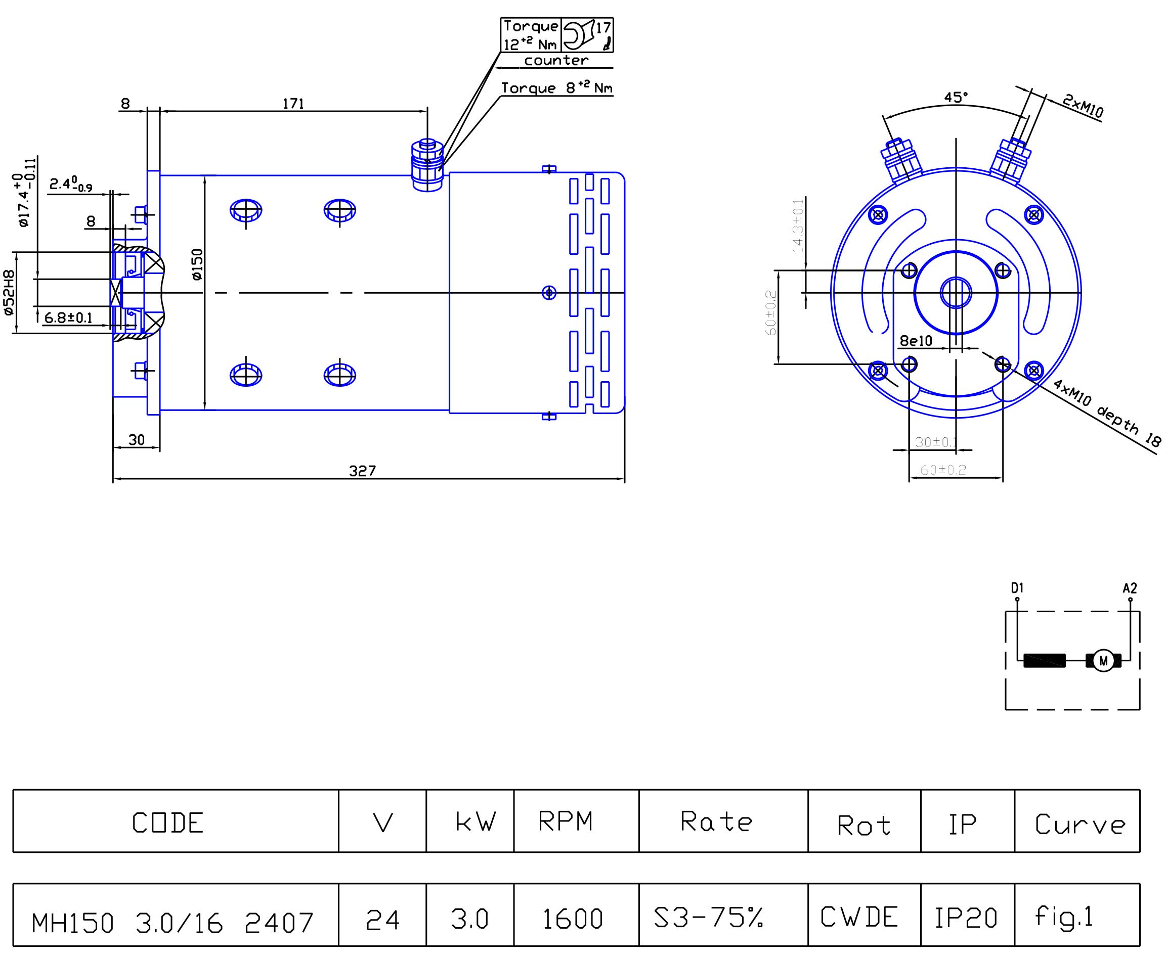 Dimensions Groupe motopompe à courant continu, pompe hydraulique 3kW