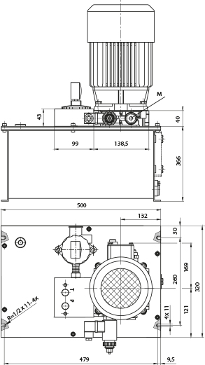 Dimension ARGO HYTOS Hydraulic Power Pack, 3 kW, 40 liter oil reservoir square (steel)