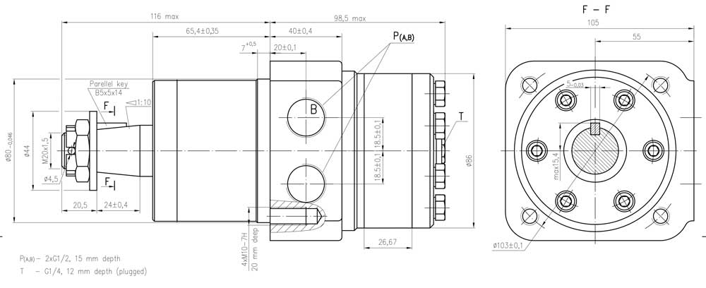 Dimensions Moteur (hydraulique), pour balai JCB ou Brock