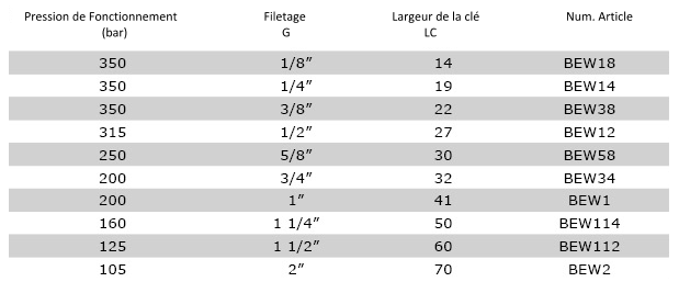 Données Techniques BEW - Embout coudé avec cône d'étanchéité