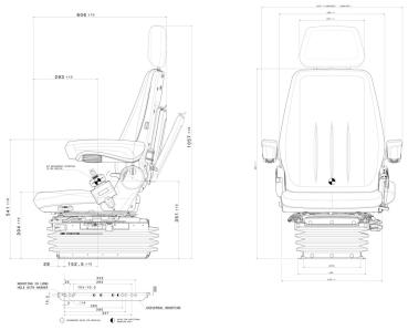 Siège de véhicule utilitaire à suspension pneumatique, siège de tracteur, siège de tracteur Harita Terra T6 - housse en tissu - Kopie