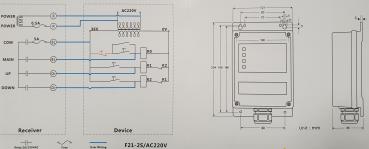 Dessin technique Télécommande radio Hydromot (2 fonctions) pour groupes hydrauliques, 24V