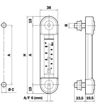 Dimensions Indicateur de niveau avec thermomètre, type LVA-10