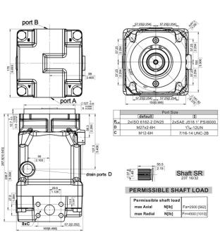 Motor hidráulico, motor de pistones axiales, eje estriado Ø37,6, SAE 23T 16/32 DP, 350 bar, tipo MAP4C71SR