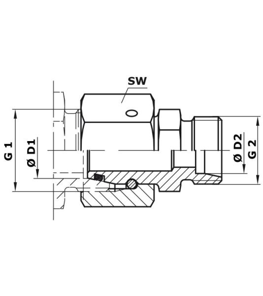 Straight reducer swivel union 25S/20S