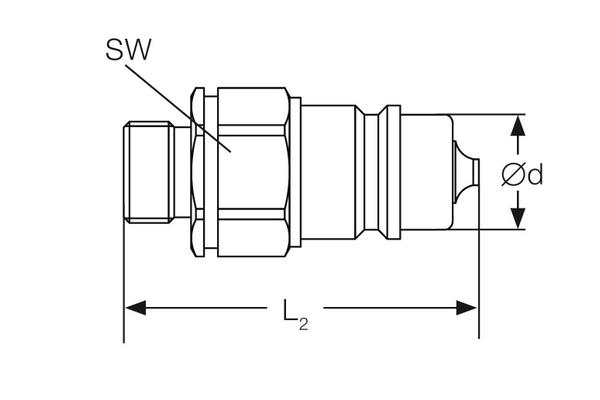 Steckkupplung, Stecker für Schnellkupplung BG 3, Außengewinde 16S, Typ HMSTK-ST3-NV3-24CES16-12S